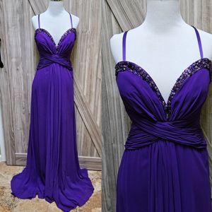 LA FEMME Purple Criss-Cross Prom Dress